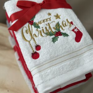 Božićni ručnik - bijeli merry christmas